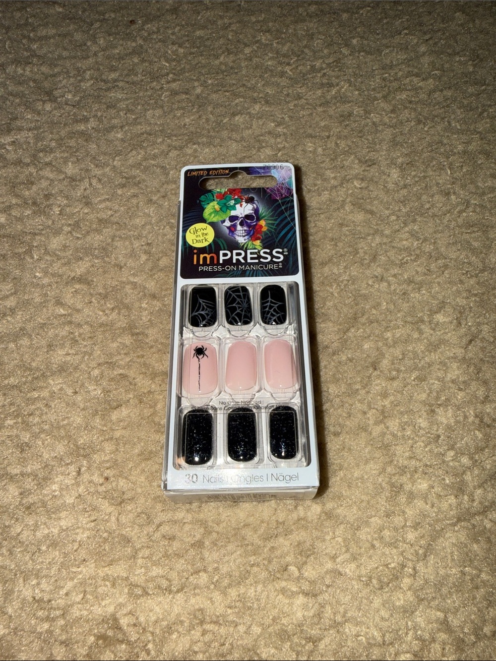 imPRESS Press-On Manicure Nails in Black & Pink with Spider Web Designs